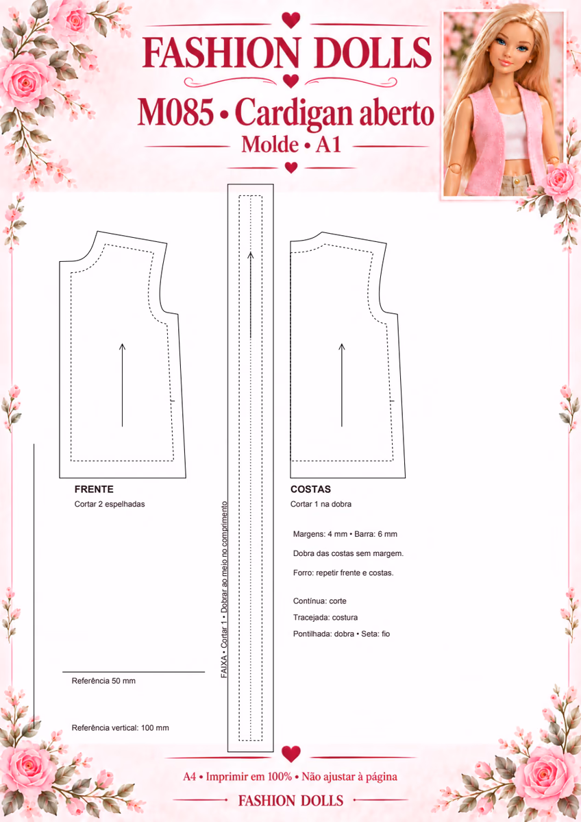 M085 — Cardigan aberto: molde A4