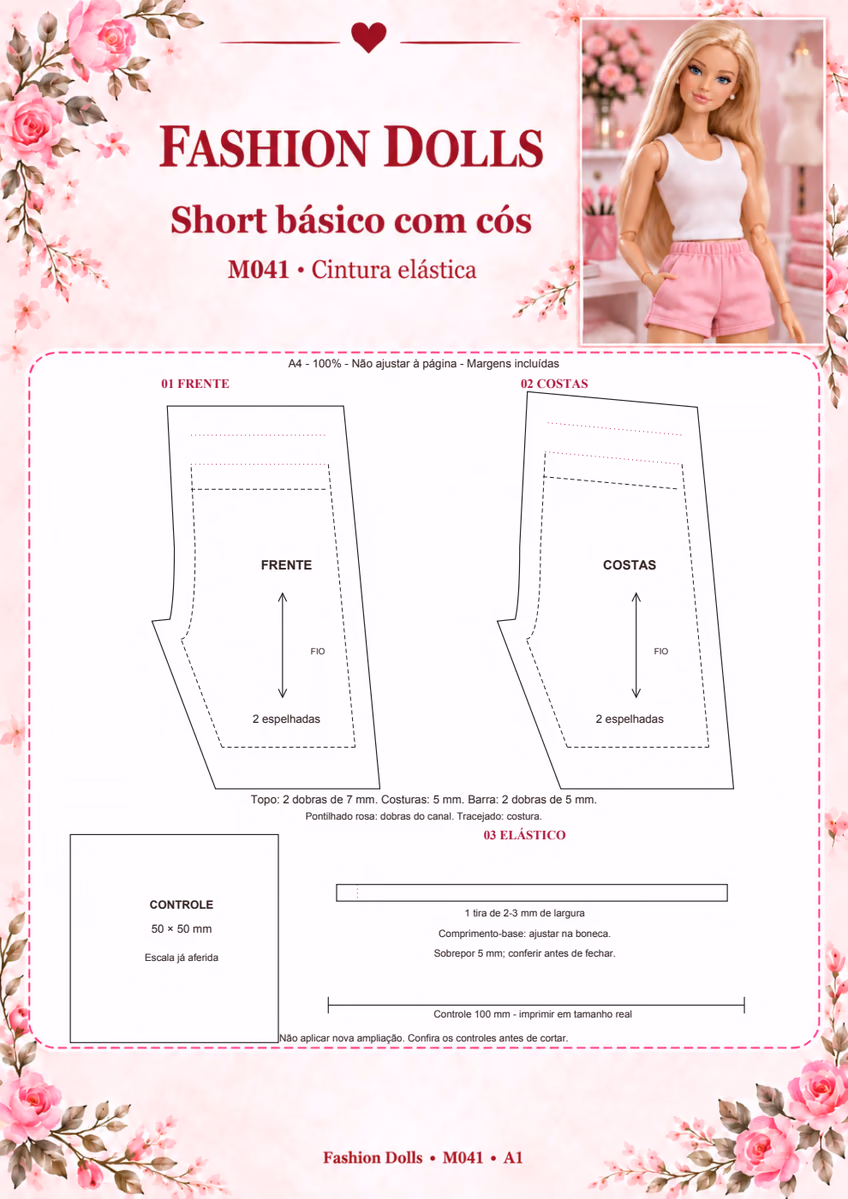 M041 — Short básico com cós: molde A4